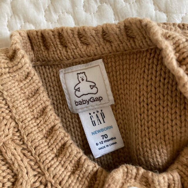 babyGAP(ベビーギャップ)のニットロンパース　ブラウン　アラン　70 Baby gap キッズ/ベビー/マタニティのベビー服(~85cm)(ロンパース)の商品写真