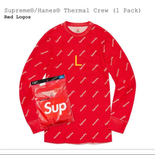 Supreme Hanes Thermal Crew Red L - Tシャツ/カットソー(七分/長袖)