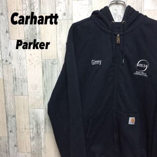 カーハート(carhartt)の古着 Carhartt カーハート パーカー 刺繍ロゴ タグ 企業 黒 L(パーカー)