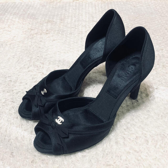 CHANEL シャネル✨サテン リボン ラインストーン ミュール✨36