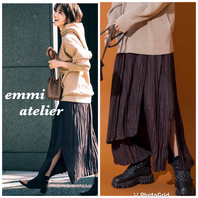 emmi atelier(エミアトリエ)の【emmi atelier】Iラインプリーツスカート　ブラウン　ロングスカート レディースのスカート(ロングスカート)の商品写真