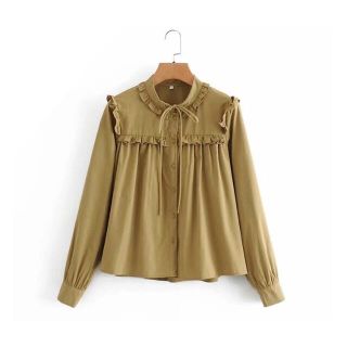 ザラ(ZARA)の❄️冬新作☃️3091◆フリル リボン ブラウス(シャツ/ブラウス(長袖/七分))