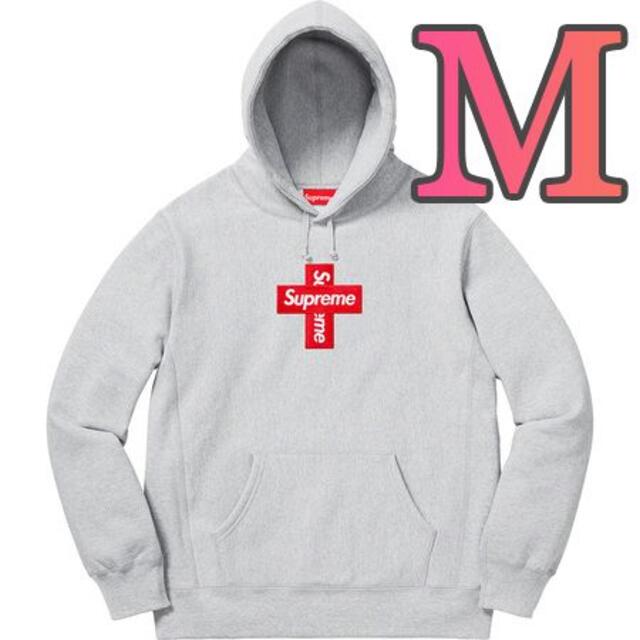 M Grey Supreme Cross Box Logo Hooded