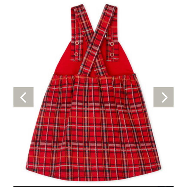 PETIT BATEAU(プチバトー)のプチバトー　タータンチェックジャンパースカート  赤　猫 キッズ/ベビー/マタニティのベビー服(~85cm)(ワンピース)の商品写真