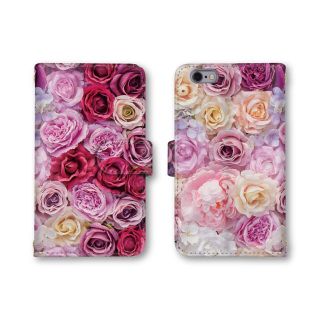 ピンク 花柄 スマホカバー スマホケース 手帳型 薔薇柄 バラ ローズ(スマホケース)