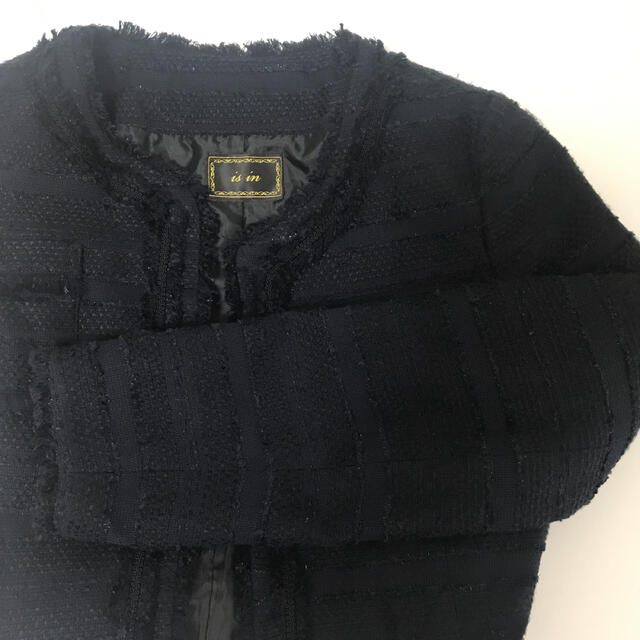タキヒョー　ノーカラー　ジャケット　未使用　紺 レディースのジャケット/アウター(ノーカラージャケット)の商品写真