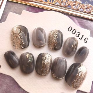 316 グレー　アンティークジュエリー風のネイル　ネイルチップ　nail