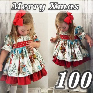 クリスマス ワンピース ドレス 100 子供用 冬服 サンタ ツリー 北欧 衣装(ワンピース)