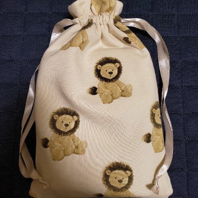 巾着 ライオン ジェラートピケ ハンドメイド ハンドメイドのファッション小物(ポーチ)の商品写真