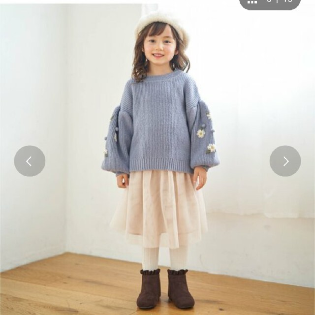 F.O.KIDS(エフオーキッズ)のアプレレクール 袖刺繍ニット キッズ/ベビー/マタニティのキッズ服女の子用(90cm~)(ニット)の商品写真