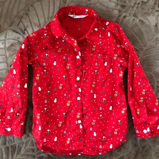 エイチアンドエム(H&M)のH&M クリスマス長袖シャツ(4-5y)(110)パターンコットンシャツ(ブラウス)