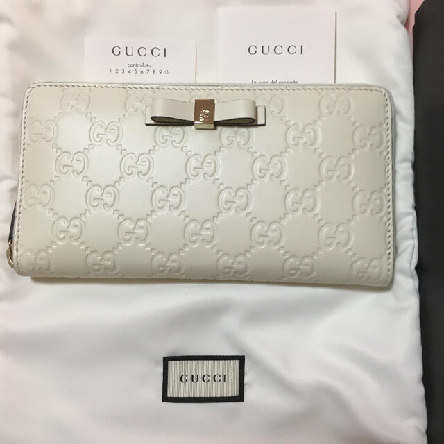 【わせくださ】 Gucci - GUCCI グッチ 長財布 シマ レザー リボン ホワイトの ールの - www.clikonworld.com