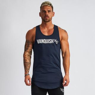 ヴァンキッシュ(VANQUISH)の VANQUISH TRIUMPH NAVY LONGLINE TANK(タンクトップ)