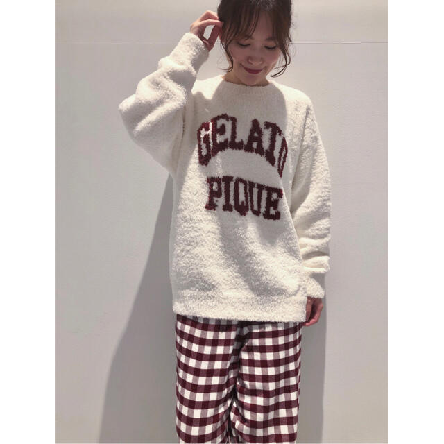 gelato pique(ジェラートピケ)の新品♡レア♡ジェラートピケ ロゴジャガードプルオーバー&ネルチェックロングパンツ レディースのルームウェア/パジャマ(ルームウェア)の商品写真