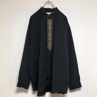 古着 vintage シャツ スタンドカラー 刺繍 比翼 ブラック 黒 金 古着(シャツ)