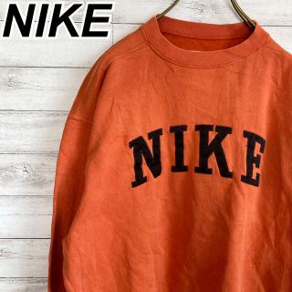 ナイキ(NIKE)の90s 銀タグ Lサイズ 古着 スウェット ビッグロゴ  オレンジ(スウェット)