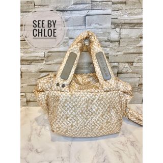 シーバイクロエ(SEE BY CHLOE)の【SEE BY CHLOE】ハンドバッグ　ベージュ　総柄　レディース(ハンドバッグ)