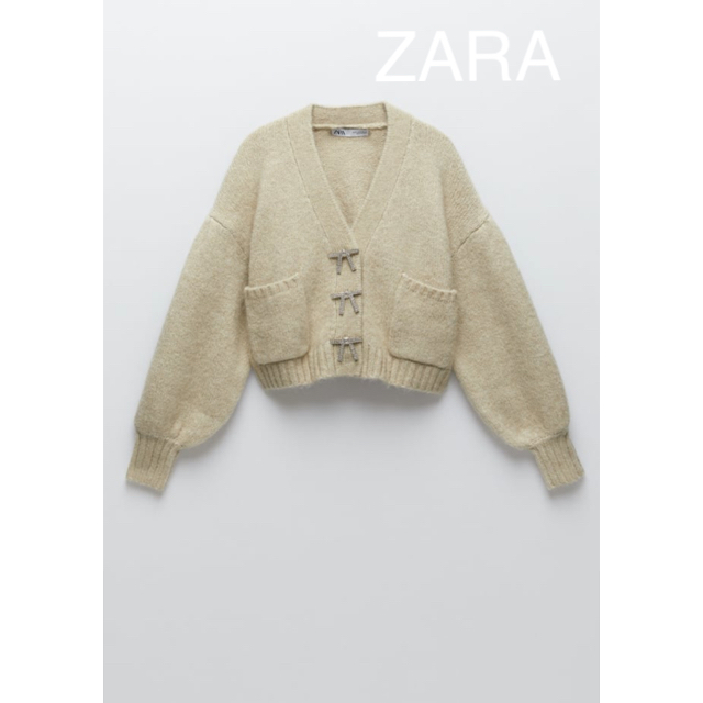 今季　ZARA リボンビジュー　ニットカーディガン