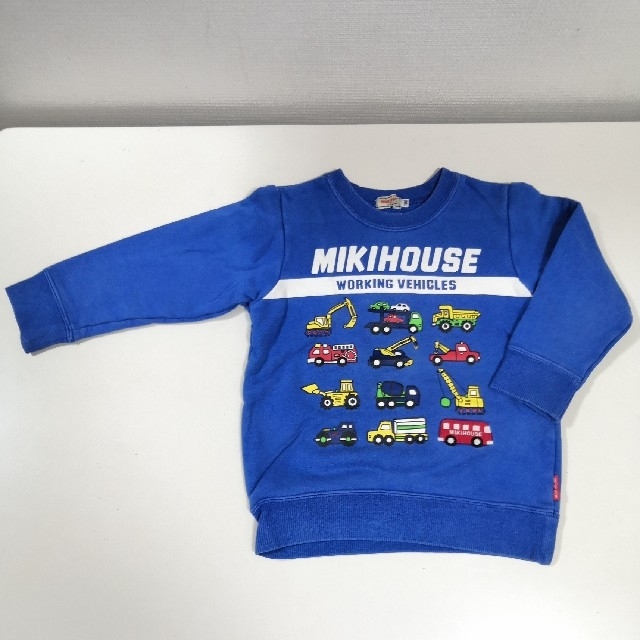 mikihouse(ミキハウス)のミキハウス　トレーナー　青　働く車　刺繍　100cm キッズ/ベビー/マタニティのキッズ服男の子用(90cm~)(Tシャツ/カットソー)の商品写真