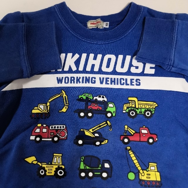 mikihouse(ミキハウス)のミキハウス　トレーナー　青　働く車　刺繍　100cm キッズ/ベビー/マタニティのキッズ服男の子用(90cm~)(Tシャツ/カットソー)の商品写真