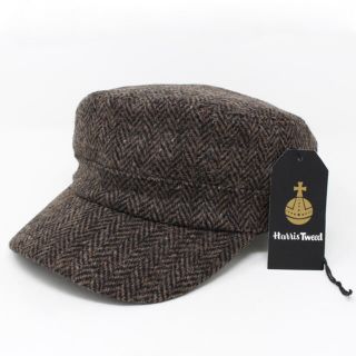 ハリスツイード(Harris Tweed)のハリスツイード　帽子　ワークキャップ ヘリンボーン　ブラウン fab(キャップ)