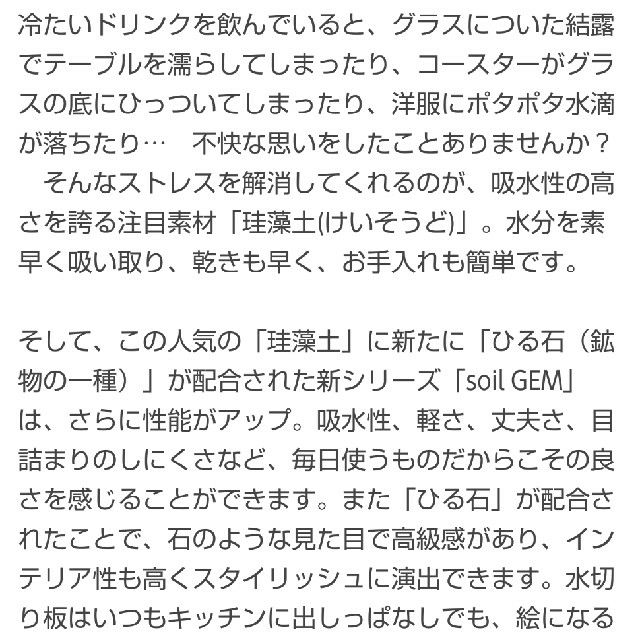 SOIL(ソイル)のsoil ひる石水切り板 珪藻土 インテリア/住まい/日用品のキッチン/食器(収納/キッチン雑貨)の商品写真