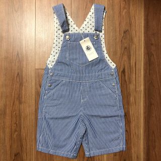 プチバトー(PETIT BATEAU)の新品未使用 プチバトー ヒッコリーストライプ ショートサロペット 36m 3a(パンツ/スパッツ)