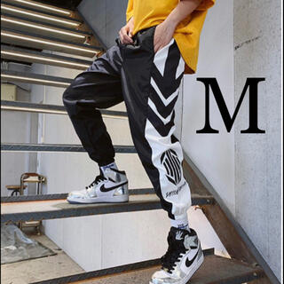 ジョガーパンツ 韓国 メンズ ラインパンツ ジャージ ストリート ブラック M(サルエルパンツ)