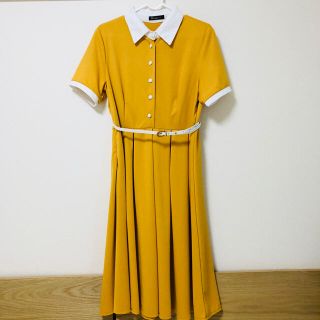 【美品】ワンピースL イエロー レトロ(ひざ丈ワンピース)