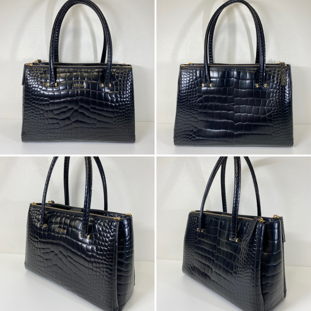 FURLA フルラ 型押しクロコ ハンドバッグ 美品 全日本送料無料