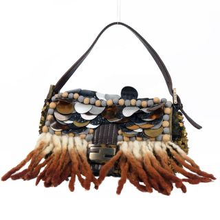 フェンディ(FENDI)のFENDI 希少 レア マンマバケット スパンコール 毛糸 べっ甲モチーフ(ハンドバッグ)