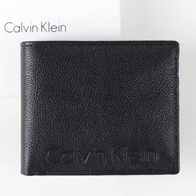 Calvin Klein(カルバンクライン)の新品 カルバンクライン 二つ折り 財布 ブラック 札入れ コインケース 型押し メンズのファッション小物(折り財布)の商品写真