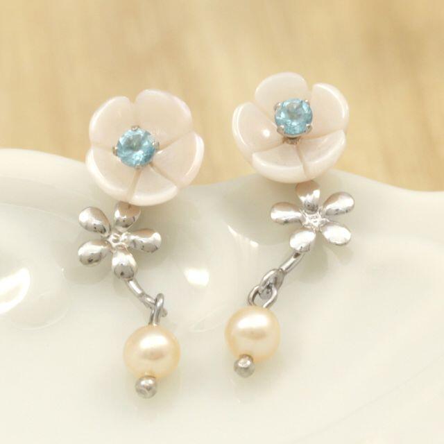 ピアス【1点限定】ピンクシェルの花がキュートなピアスK10WG