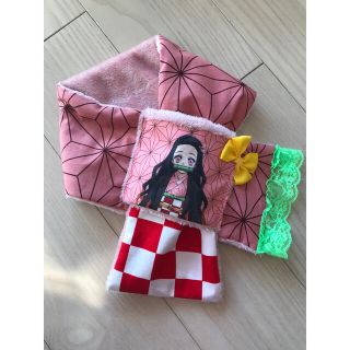 (M53) 鬼滅の刃　禰豆子　マフラー　ハンドメイド(外出用品)