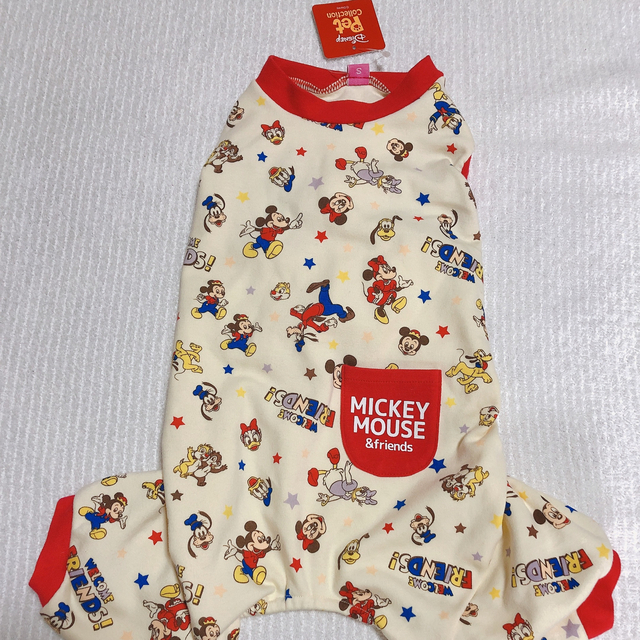 Disney(ディズニー)のペットパラダイス　ミッキーロンパース　　犬服　ディズニー　新品　Ｓ ハンドメイドのペット(ペット服/アクセサリー)の商品写真