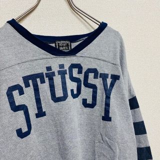 ステューシー(STUSSY)の一点物　STÜSSY ステューシー　デカロゴ  袖　切り替え　ボーダー　ロンT(Tシャツ(長袖/七分))