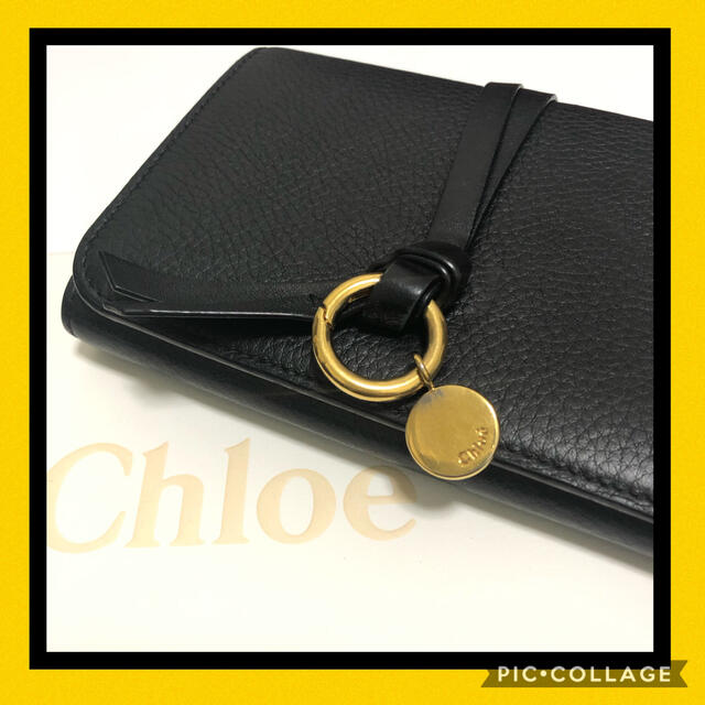 極美品 Chloe ABY アビー 三つ折り財布 ブラックレザー 南京錠ゴールド