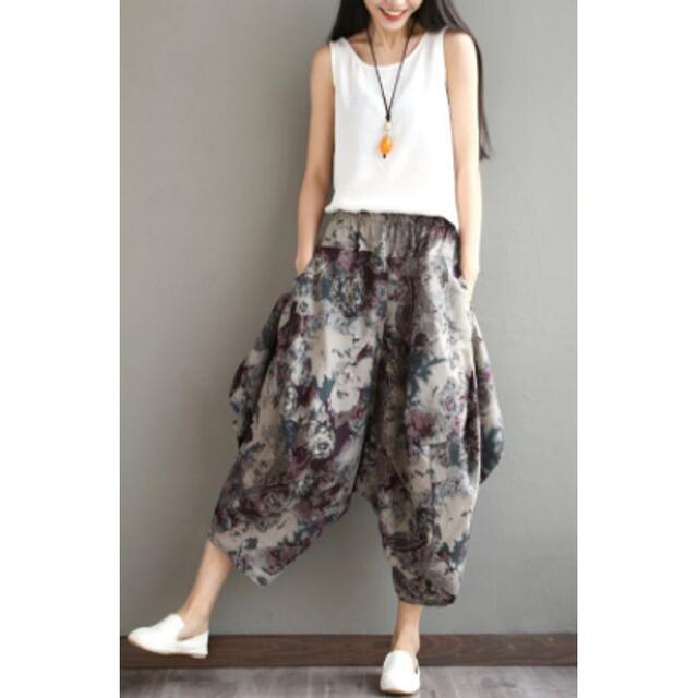 レディース エスニック クロップドパンツ 秋物 セール品 ワイドレッグ 送料無料