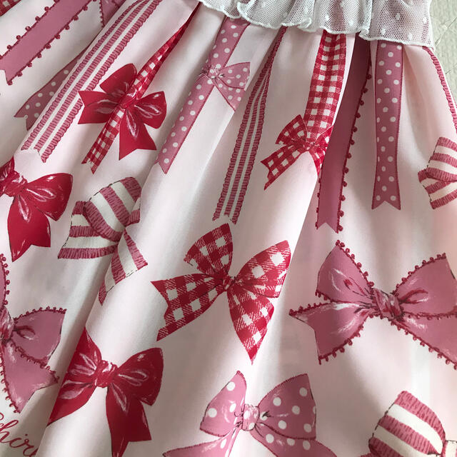 Shirley Temple(シャーリーテンプル)のシャーリーテンプル シフォン リボン ジャンパースカート110 ピンク キッズ/ベビー/マタニティのキッズ服女の子用(90cm~)(ワンピース)の商品写真