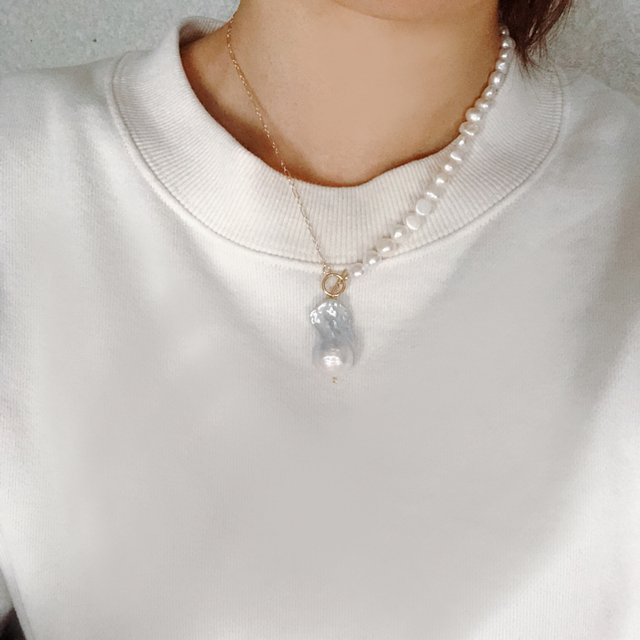 14kgf⌘mini pearl×baroque pearl necklace