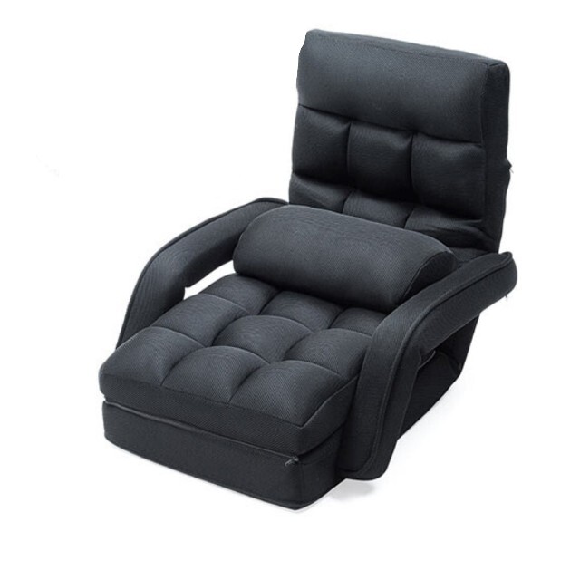 座椅子　リクライニング　肘置き付　クッション付　ブラック　ソファ