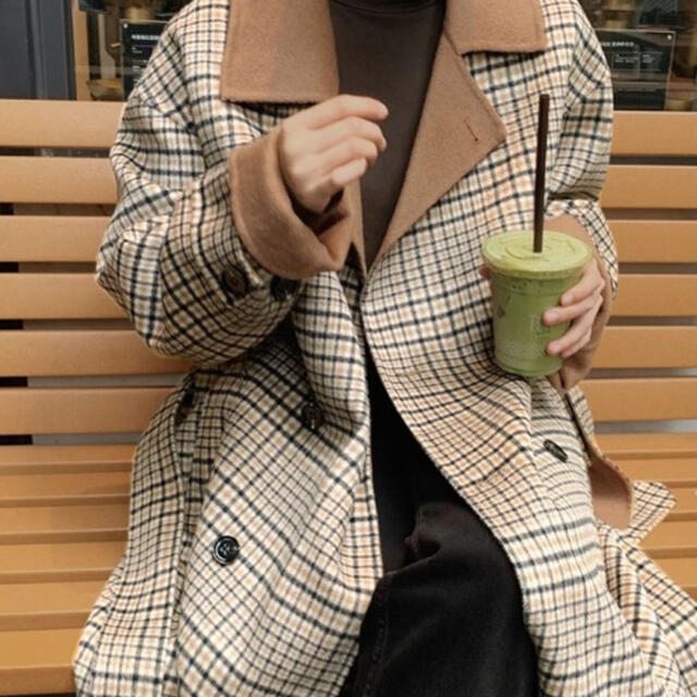 emi+ 配色 チェック柄ロングチェスターコート ブラウンの通販 by emi+ 配色 チェック柄ロングチェスターコート ブラウンの通販 by