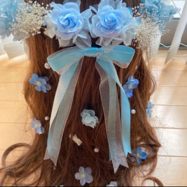 ラプンツェルハーフアップ髪飾り 水色 リボン2個 Uピン仕上げの通販 By Mi Flower Happy ラクマ