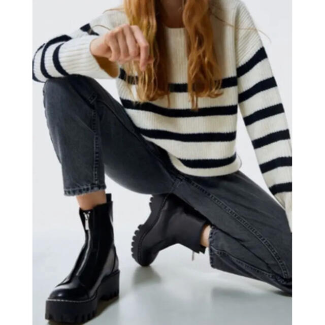 ZARA - ZARA ジップ付きフラットアンクルブーツ 23㎝の通販 by shop ...