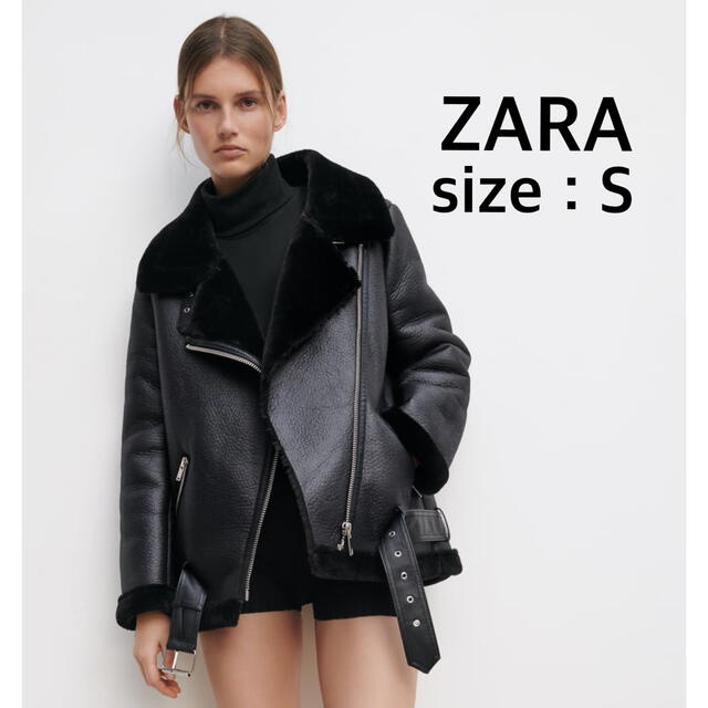 ZARA ザラ フェイクレザーオーバーサイズブレザー S ブラック