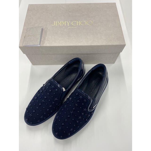 値下げ　JIMMY CHOO メンズ スリッポン スタースタッズ/ネイビーNAVY付属品