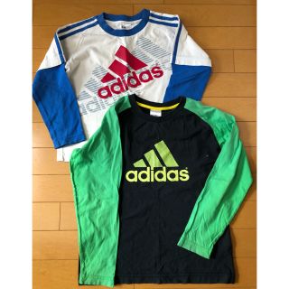 アディダス(adidas)のadidas 長袖Tシャツ 重ね着風 130＆140 黒×緑 2枚set(Tシャツ/カットソー)