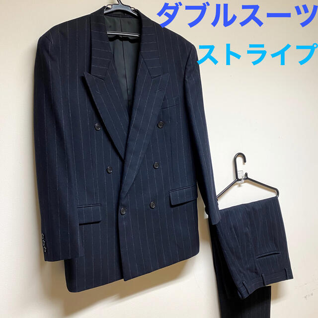ダブルスーツ ストライプ ネイビー instill 毛100 セットアップ 希少 | フリマアプリ ラクマ