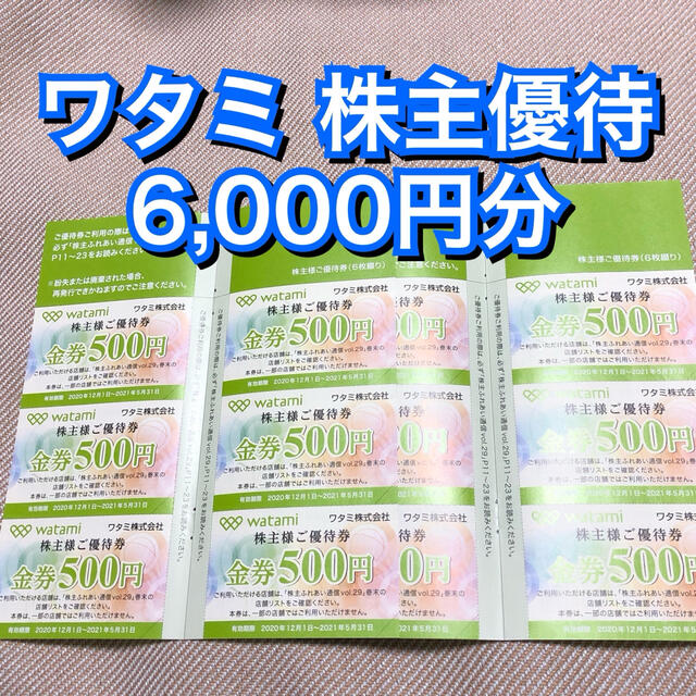 和民 ワタミ 株主優待 6,000円分(500円×12枚)  クーポン 割引