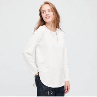 ユニクロ(UNIQLO)の新品未使用◆ユニクロ◇コットンロングシャツテールT XL ホワイト(カットソー(長袖/七分))